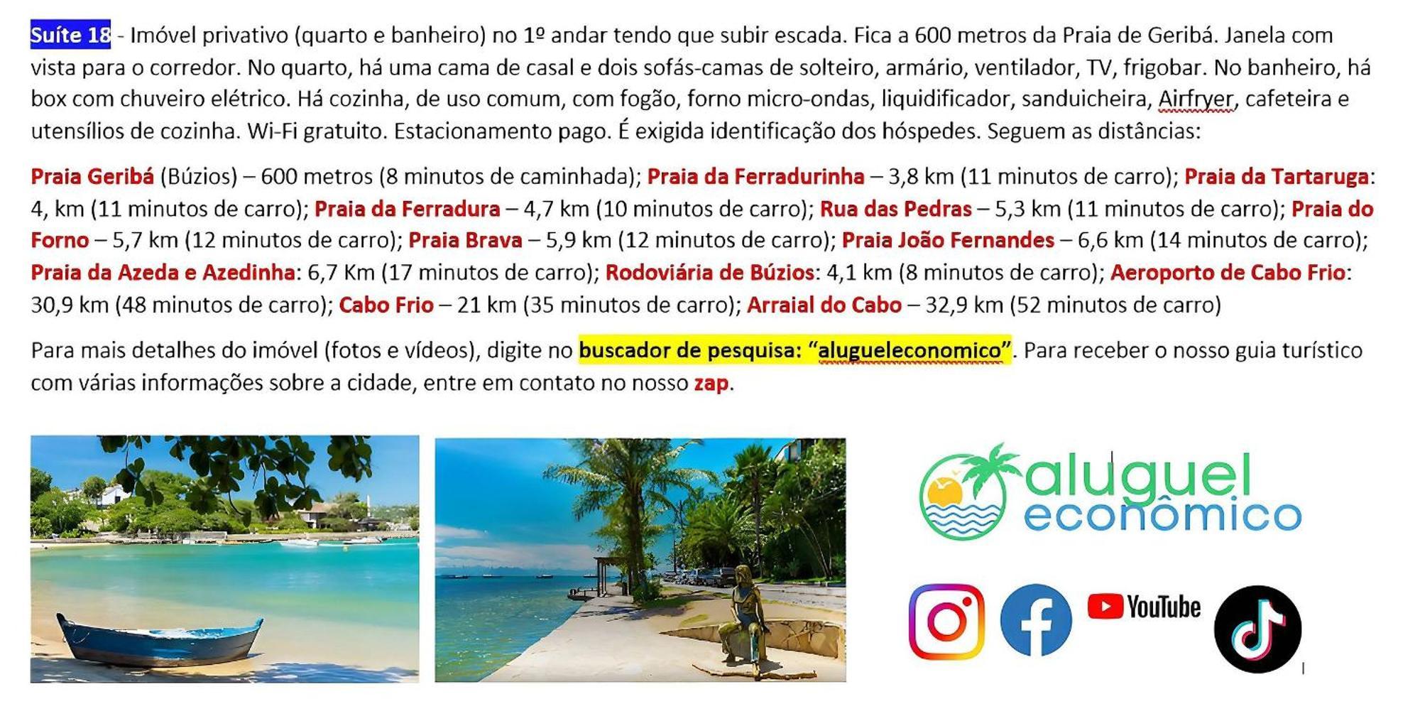 Buzios - Geriba - Suites - Aluguel Economico Eksteriør billede