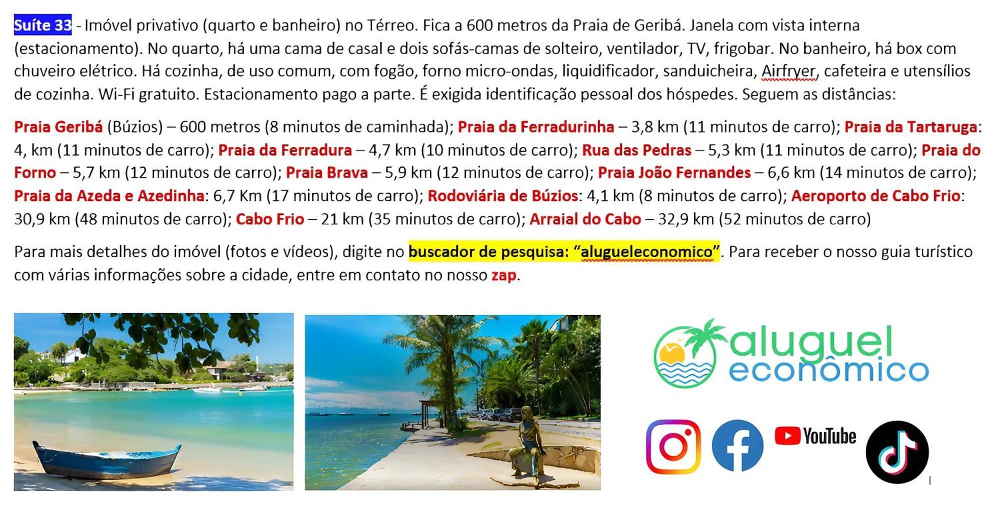 Buzios - Geriba - Suites - Aluguel Economico Eksteriør billede